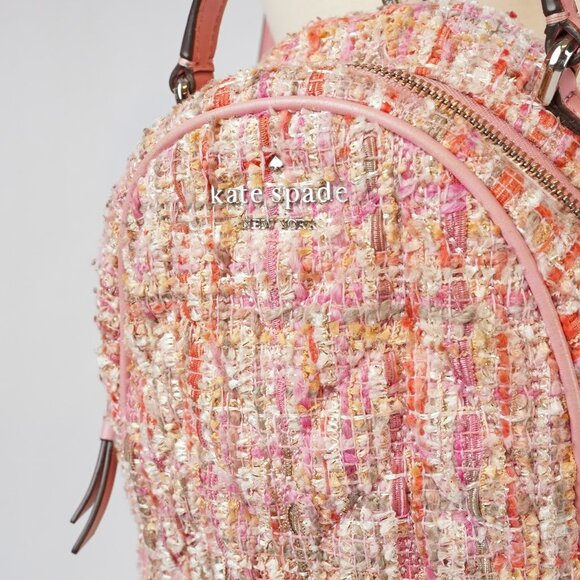 Kate Spade Briar Lane Mini Quilted Pink Tweed Leather Convertible Backpack - Picture 3 of 8